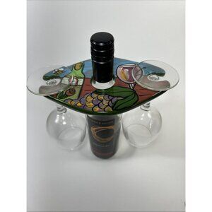 Kelly Joe Pottery handpainted wine Butler with glass holder C2